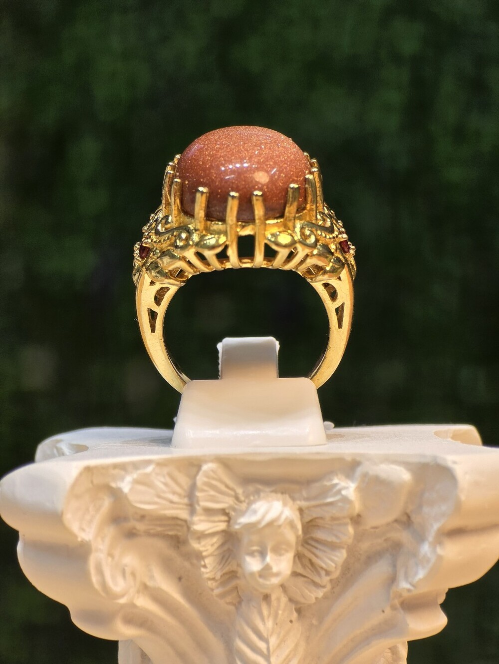 Karis Gold-Plated Ring with Brown Goldstone Center